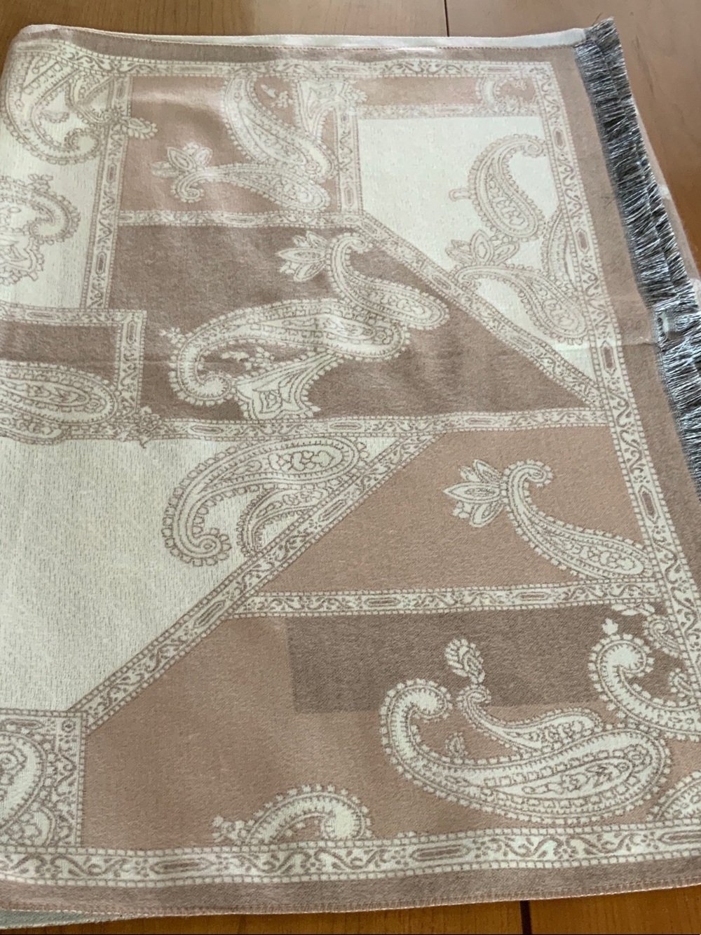 Neutral Paisley Pashmina or Throw Blanket - Cream & Tan